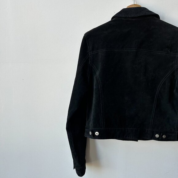 Vintage Genuine Black Suede Button Down Collared Jacket Size M - Picture 7 of 10